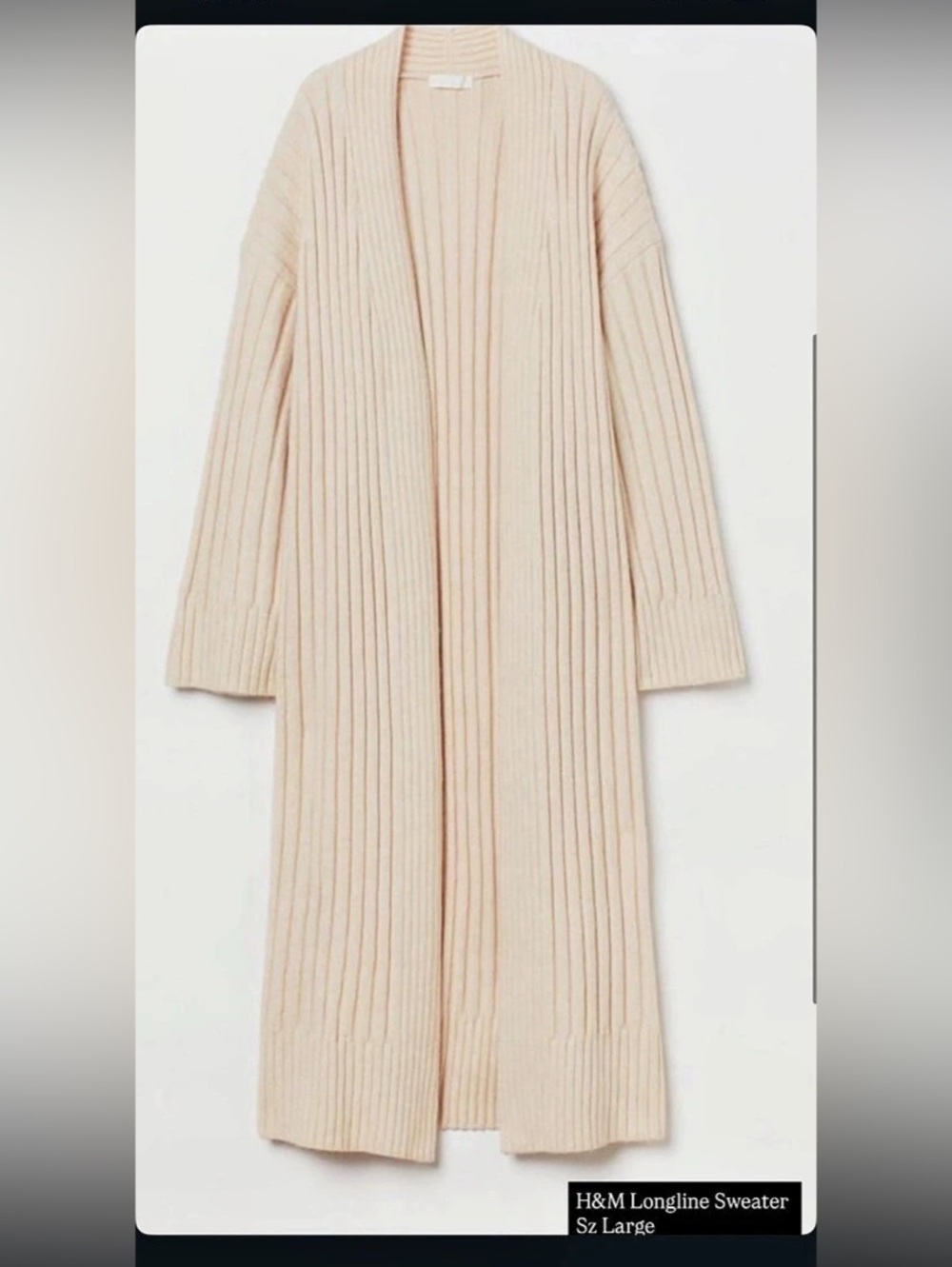 H&M Women’s Longline Cream Ribbed Cardigan Sz Large NWT